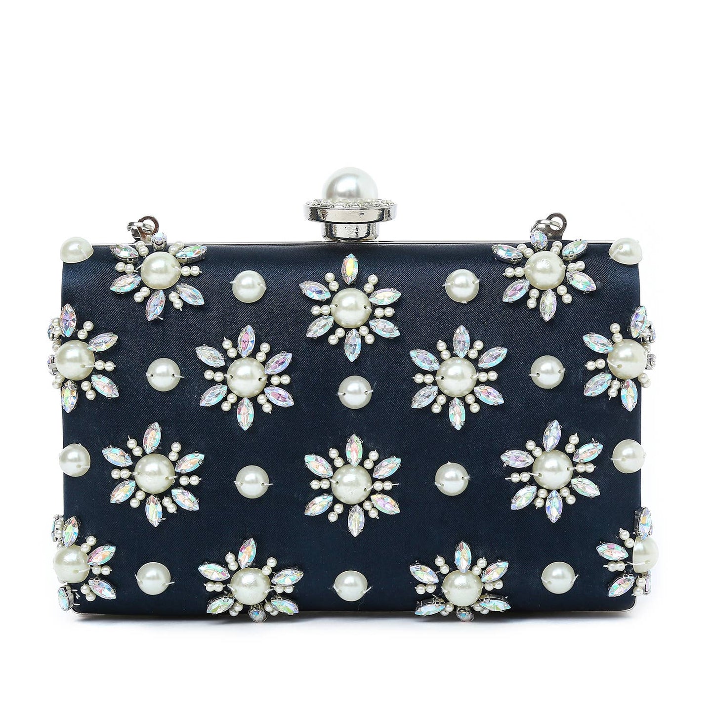Crystal and pearl embellished detail clutch