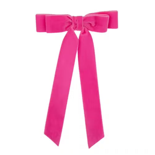 Luxe velvet hair bows are the perfect hair accessory for women and children. The Judy Long Bow is considered a "stacked" bow and features beautiful long ribbon tails. Each bow is made with soft, luxurious velvet ribbon! Dimensions The Judy Long Bow measures approximately 6.75" wide and tails are approximated 11" long from top of bow to longest tip. This bow is secured on a 3" French barrette. *Luxe Velvet Ribbon * “Stacked” Bow * French Barrette